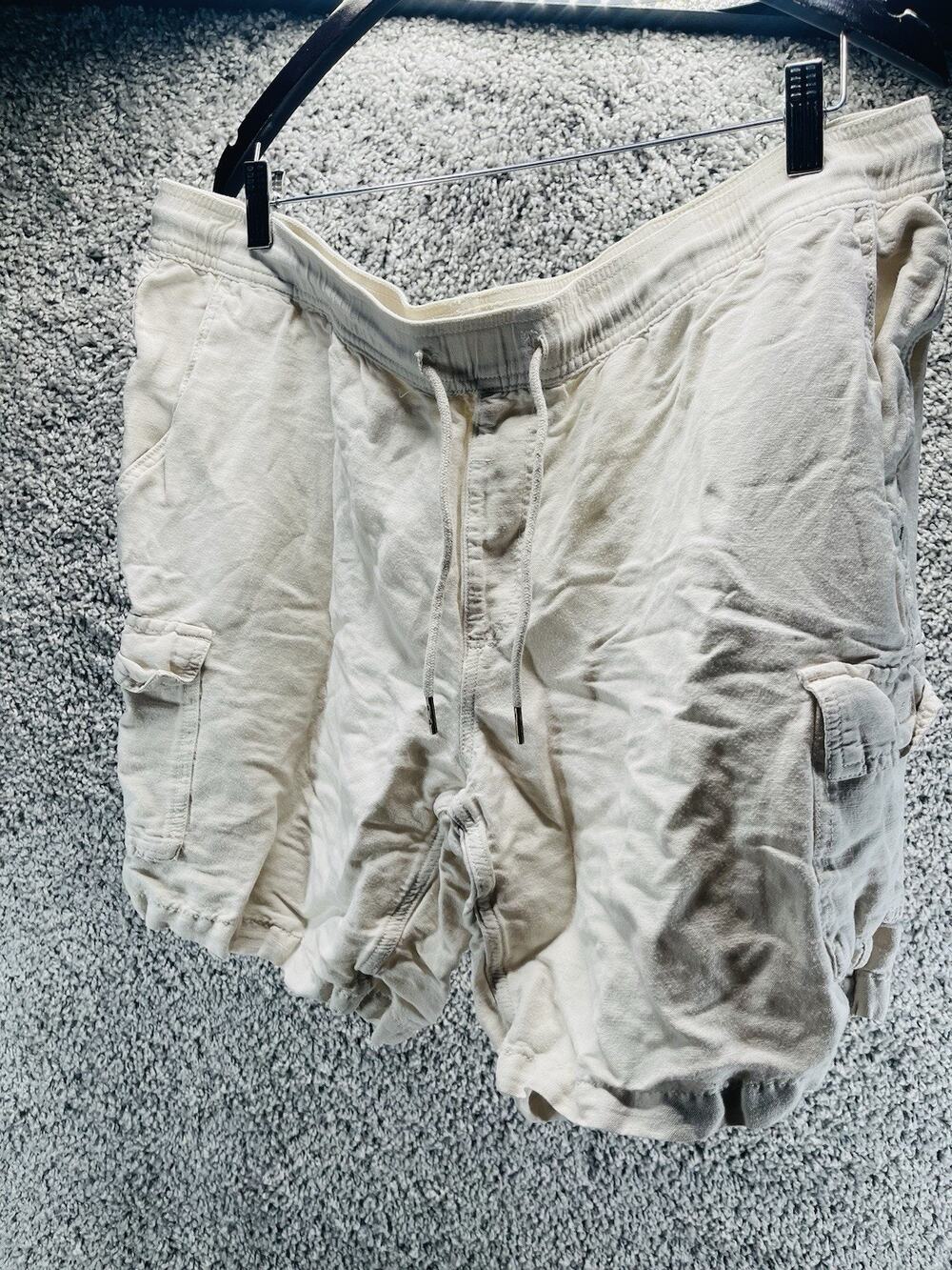 Cubavera Men's Pull On Drawstring Shorts Linen Viscose Off White XLarge